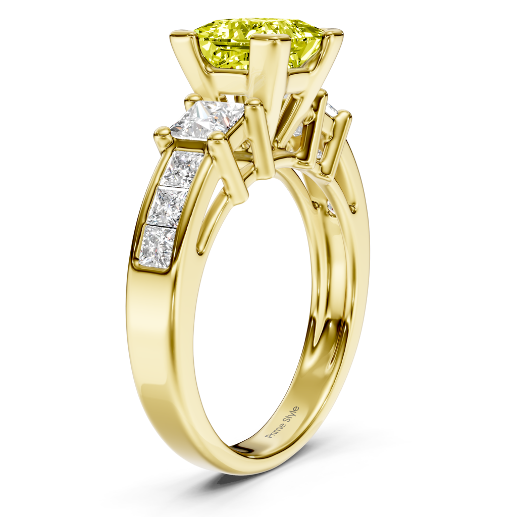 1.85-4.85 CT Princess Cut Fancy Yellow Diamonds - Engagement Ring