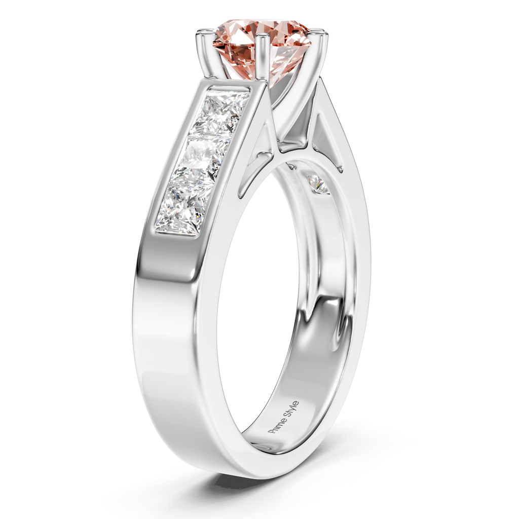 2.05-5.05 CT Princess &amp; Round Cut Fancy Pink Diamonds - Engagement Ring