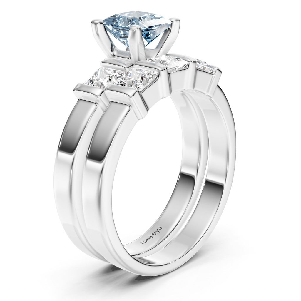 2.55-5.55 CT Princess Cut Fancy Blue Diamonds - Bridal Set