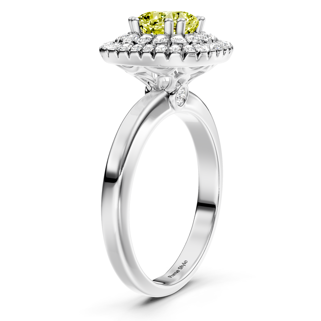 1.34-4.34 CT Cushion &amp; Round Cut Fancy Yellow Diamonds - Engagement Ring