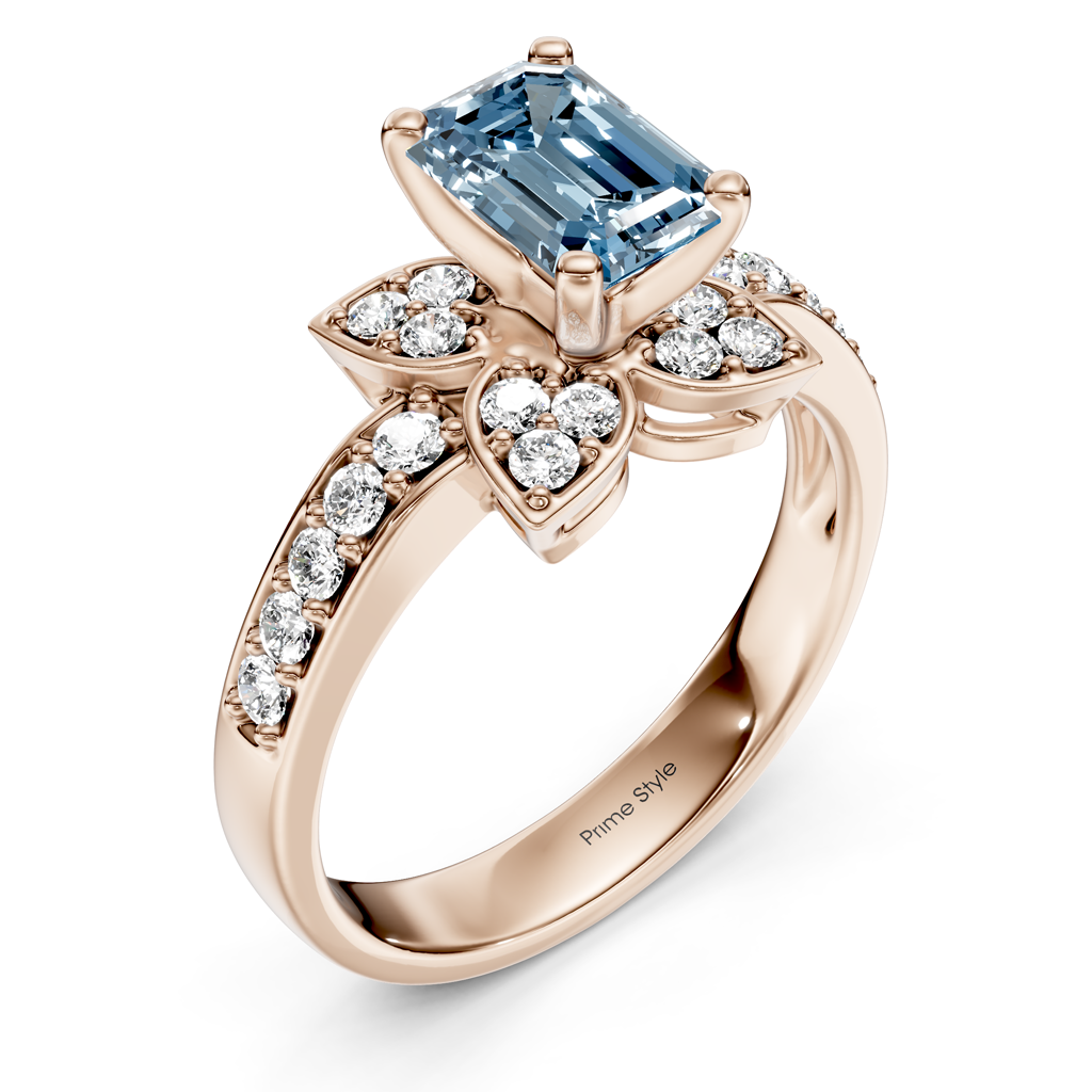 1.40-4.40 CT Emerald &amp; Round Cut Fancy Blue Diamonds - Engagement Ring