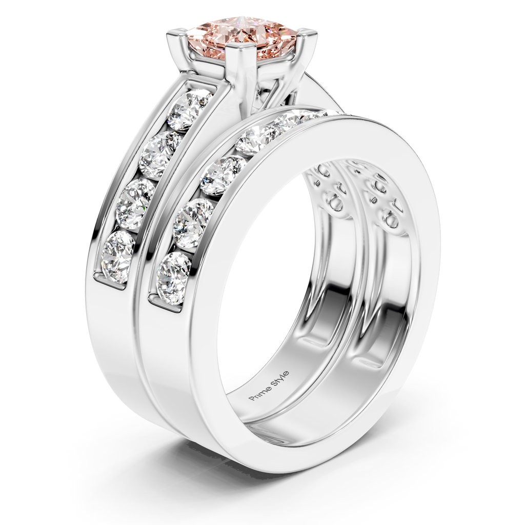 2.60-5.60 CT Princess &amp; Round Cut Fancy Pink Diamonds - Bridal Set