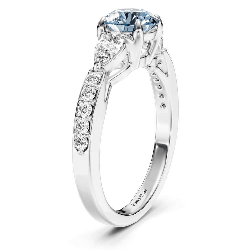 1.50-4.50 CT Pear & Round Cut Fancy Blue Diamonds - Engagement Ring