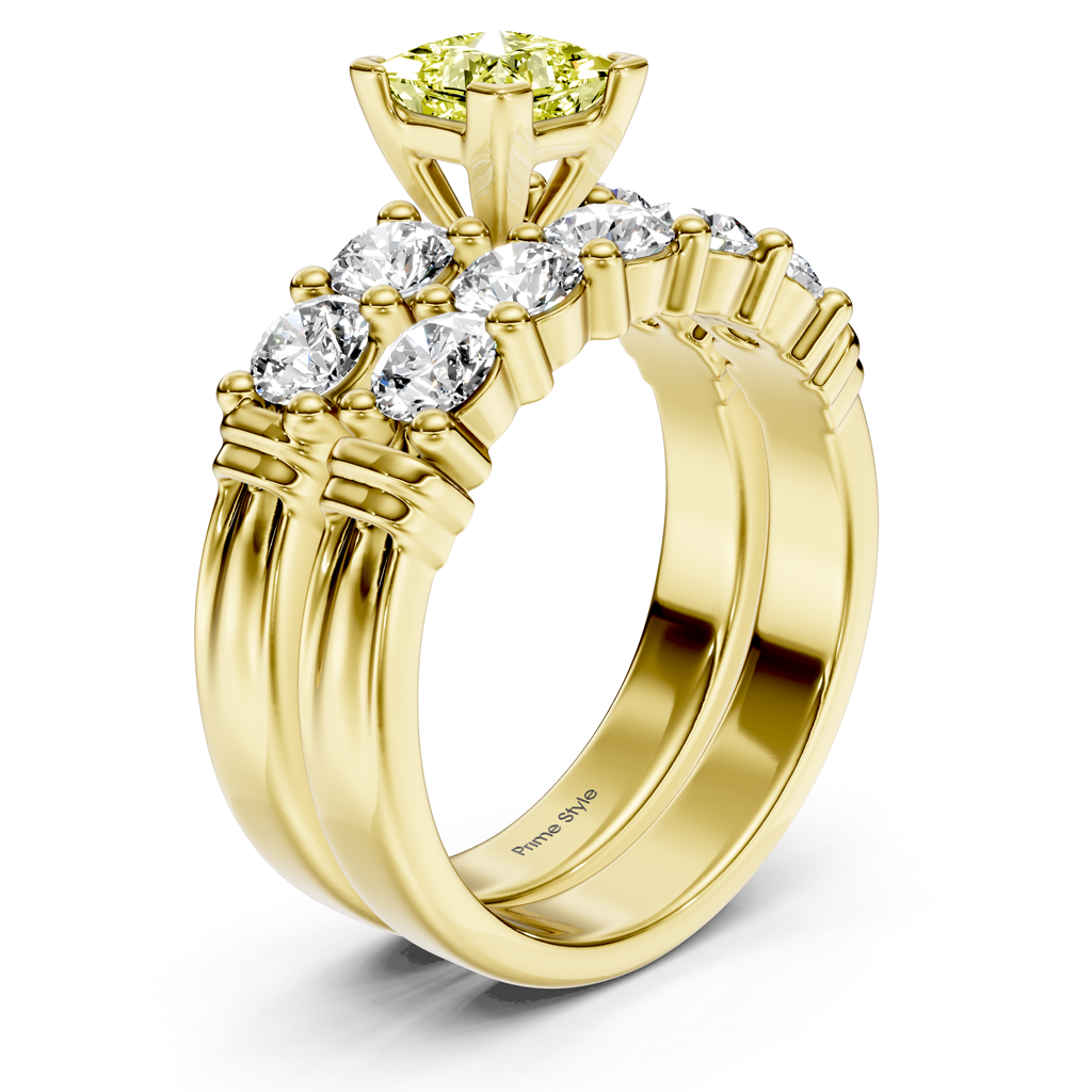 2.20-5.20 CT Princess &amp; Round Cut Fancy Yellow Diamonds - Bridal Set