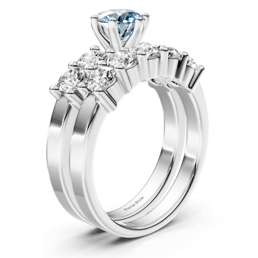 2.40-5.40 CT Round Cut Fancy Blue Diamonds - Bridal Set