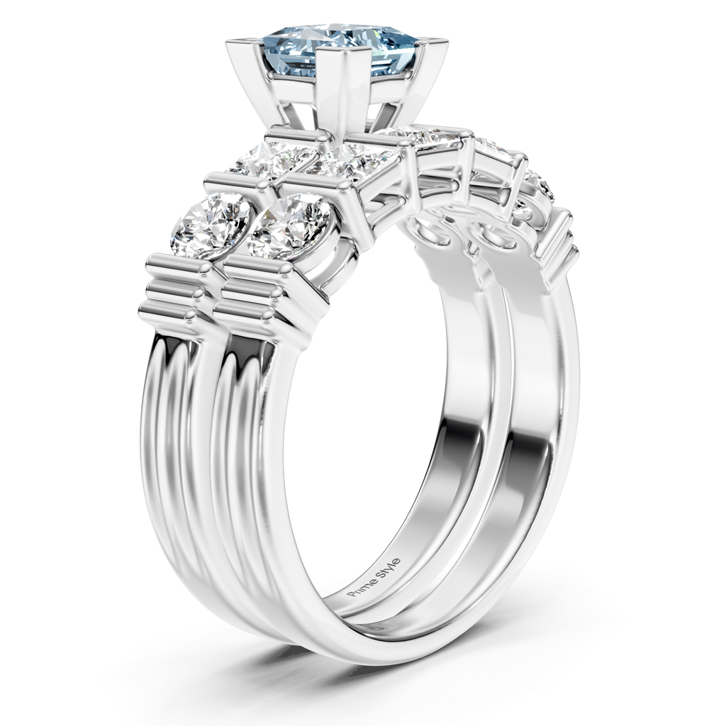 2.55-5.55 CT Princess &amp; Round Cut Fancy Blue Diamonds - Bridal Set