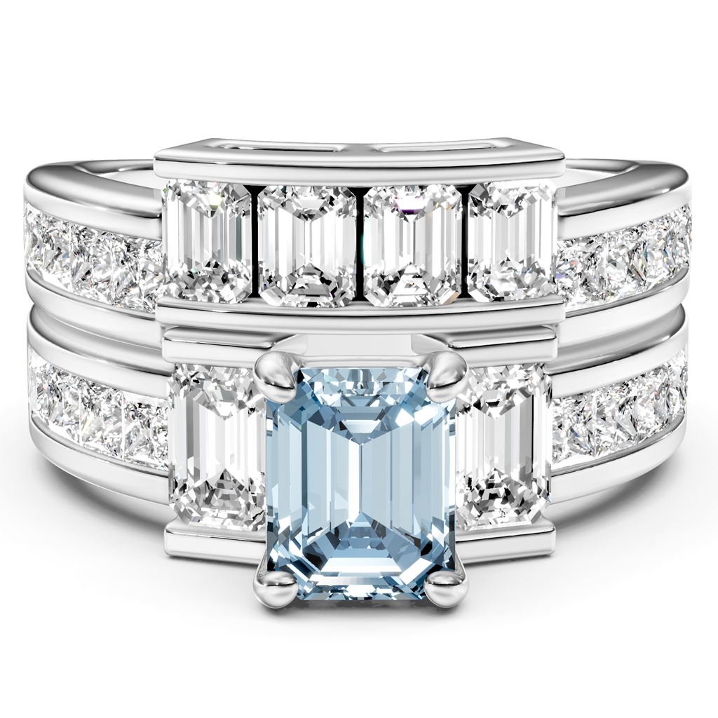 3.70-6.70 CT Emerald &amp; Princess Cut Fancy Blue Diamonds - Bridal Set