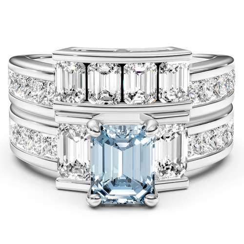 3.70-6.70 CT Emerald & Princess Cut Fancy Blue Diamonds - Bridal Set