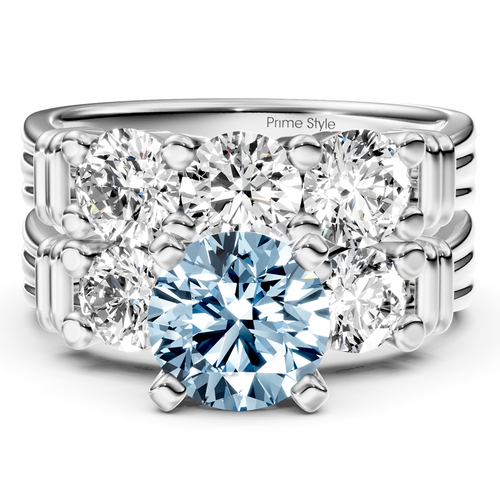 2.25-5.25 CT Round Cut Fancy Blue Diamonds - Bridal Set