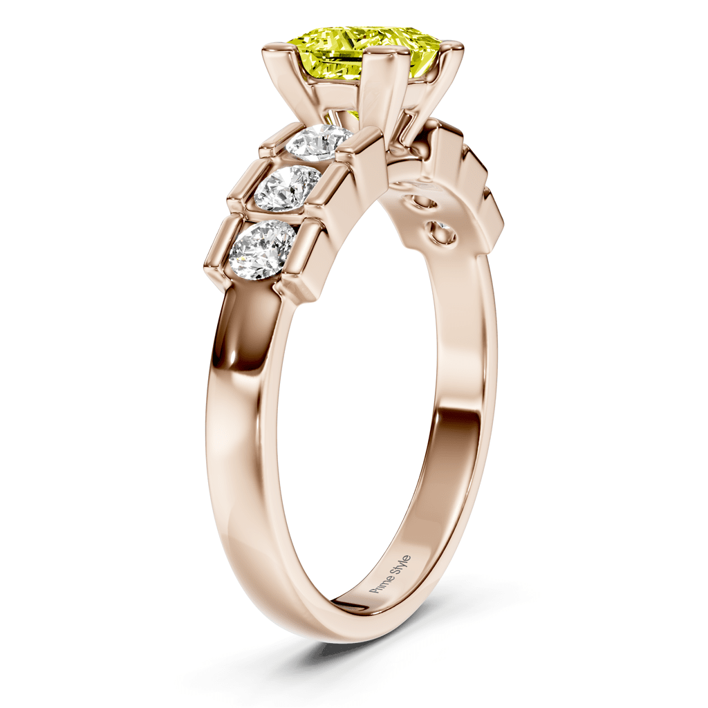 1.60 - 4.60 CT Princess &amp; Round Cut Fancy Yellow Diamonds - Engagement Ring - Primestyle.com