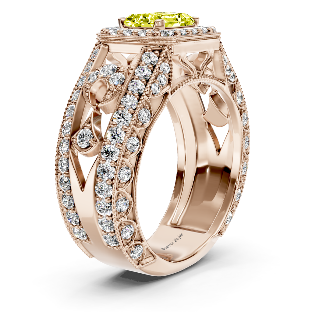 1.95-4.95 CT Emerald &amp; Round Cut Fancy Yellow Diamonds - Engagement Ring