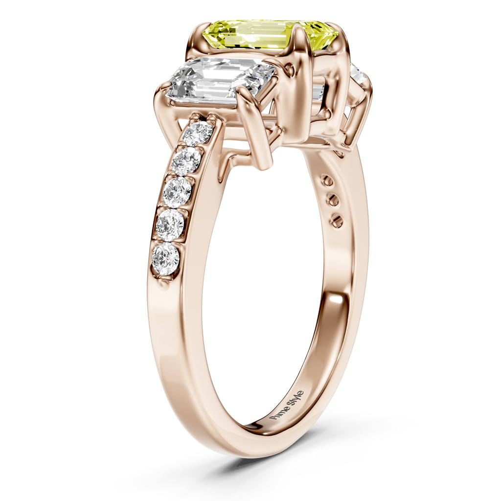 2.15-5.15 CT Emerald &amp; Round Cut Fancy Yellow Diamonds - Engagement Ring