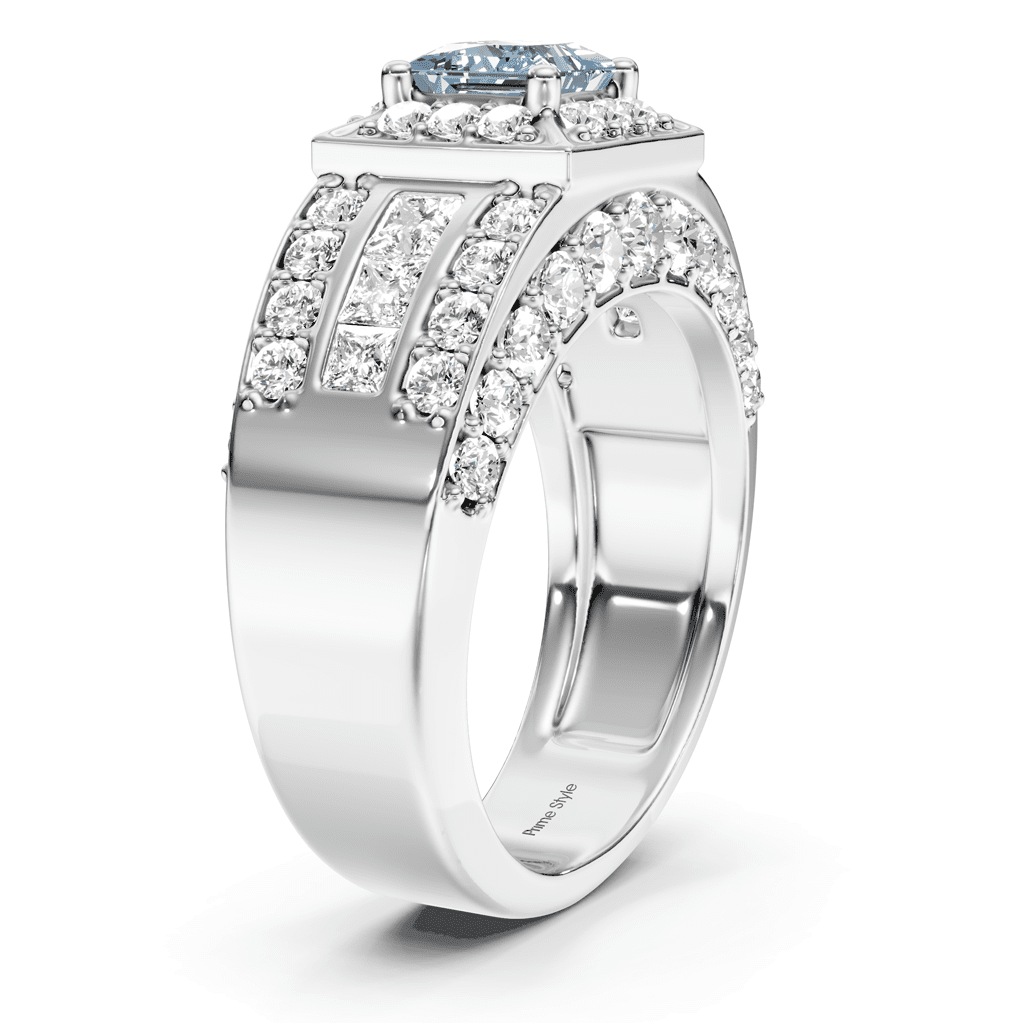 3.45-6.45 CT Princess & Round Cut Fancy Blue Diamonds - Engagement Ring