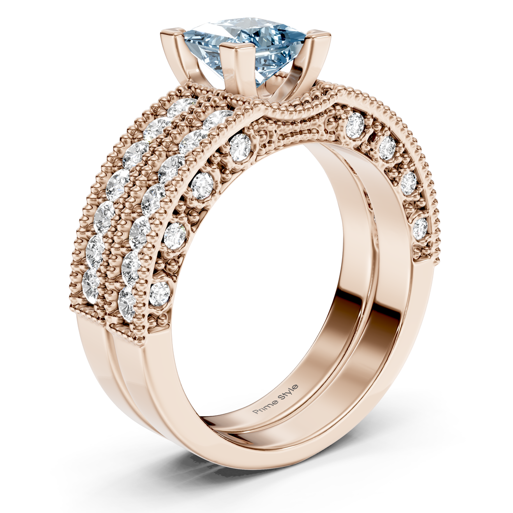 2.10-5.10 CT Princess &amp; Round Cut Fancy Blue Diamonds - Bridal Set