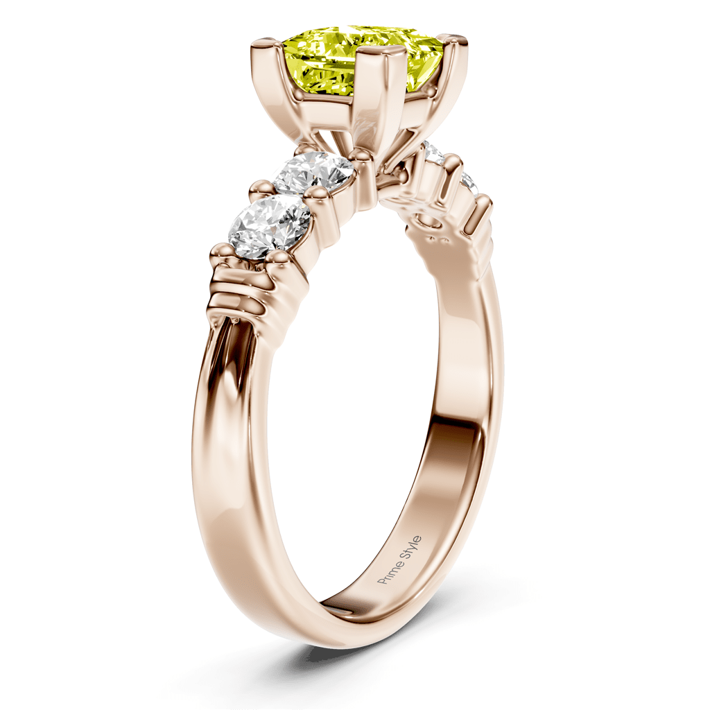 1.55 - 4.55 CT Princess &amp; Round Cut Fancy Yellow Diamonds - Engagement Ring - Primestyle.com