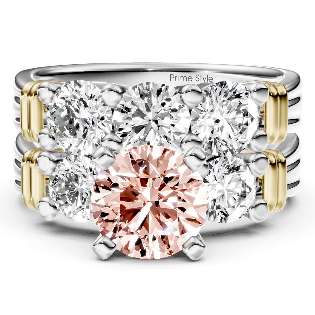 2.25-5.25 CT Round Cut Fancy Pink Diamonds - Bridal Set