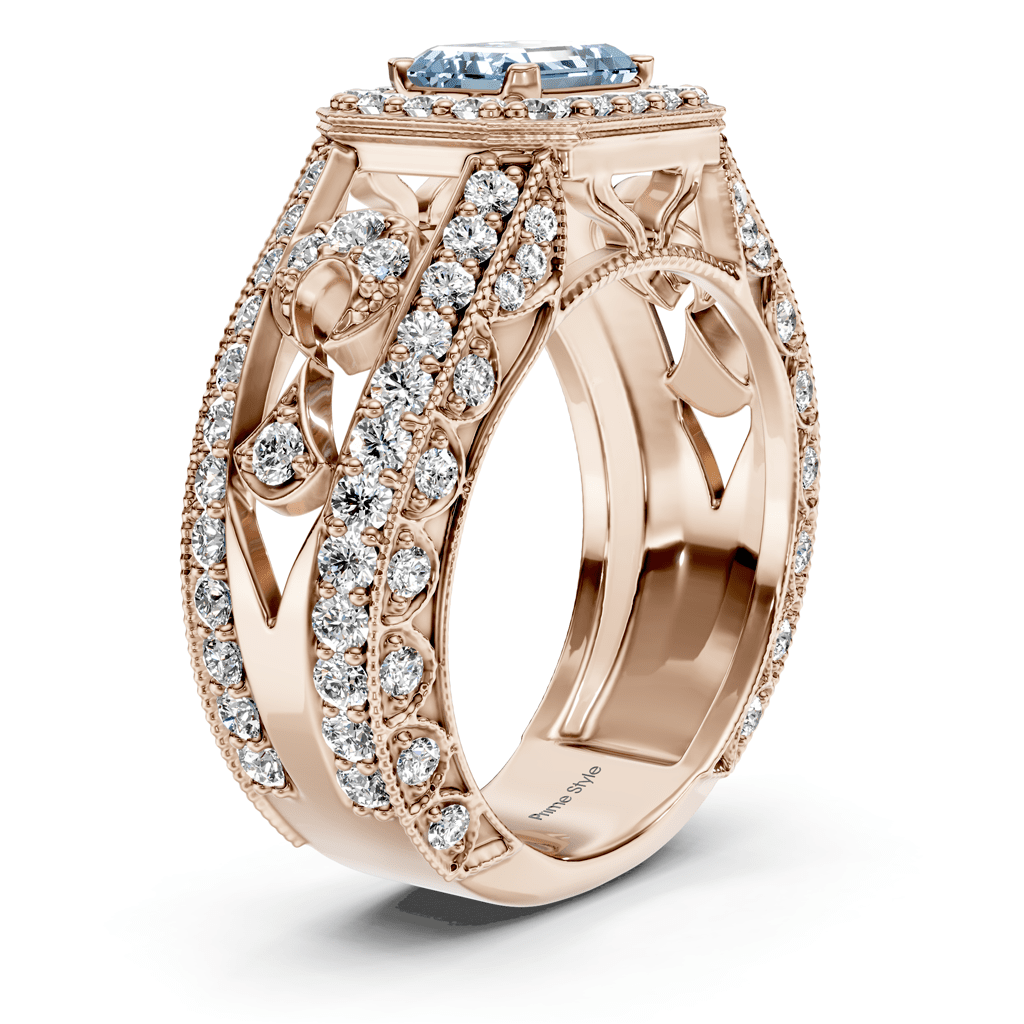1.95 - 4.95 CT Emerald &amp; Round Cut Fancy Blue Diamonds - Engagement Ring - Primestyle.com