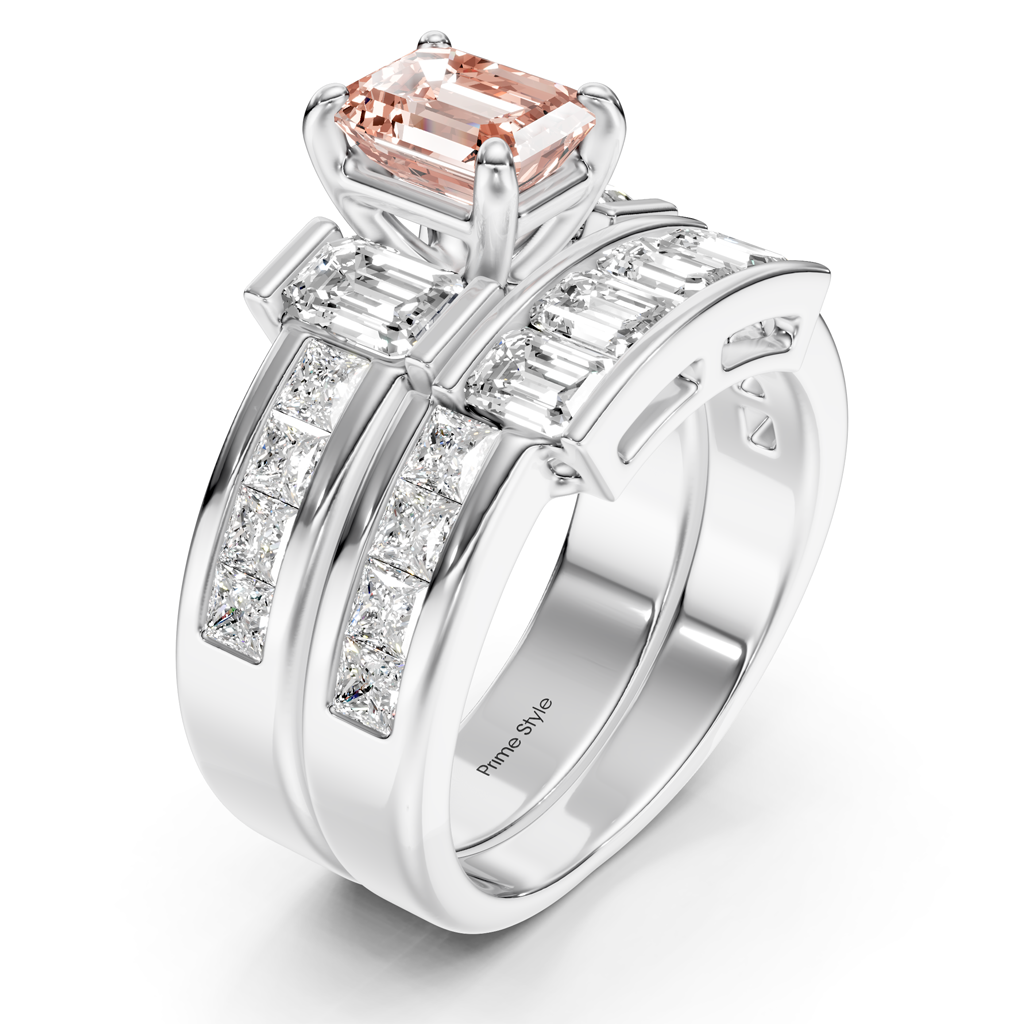 3.70-6.70 CT Emerald &amp; Princess Cut Fancy Pink Diamonds - Bridal Set