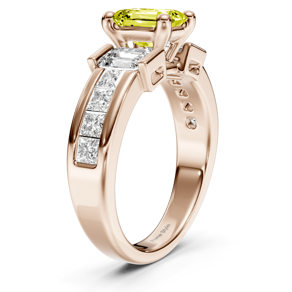 2.30-5.30 CT Emerald & Princess Cut Fancy Yellow Diamonds - Engagement Ring