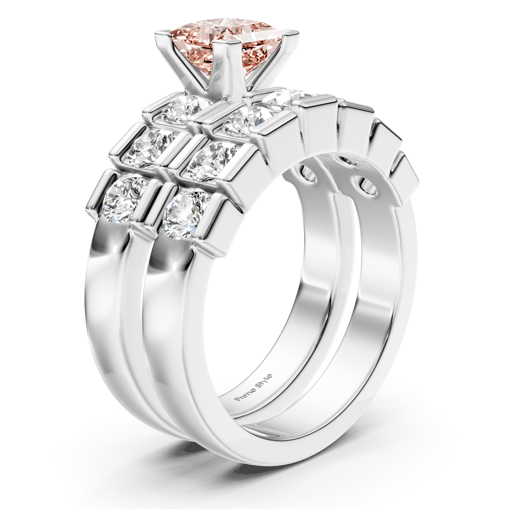 2.85-5.85 CT Princess &amp; Round Cut Fancy Pink Diamonds - Bridal Set