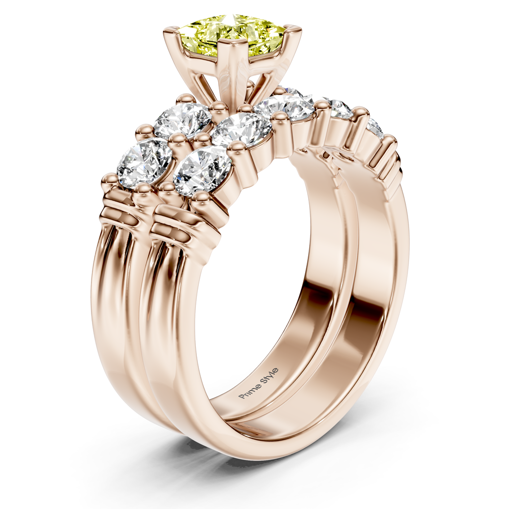 2.20-5.20 CT Princess &amp; Round Cut Fancy Yellow Diamonds - Bridal Set