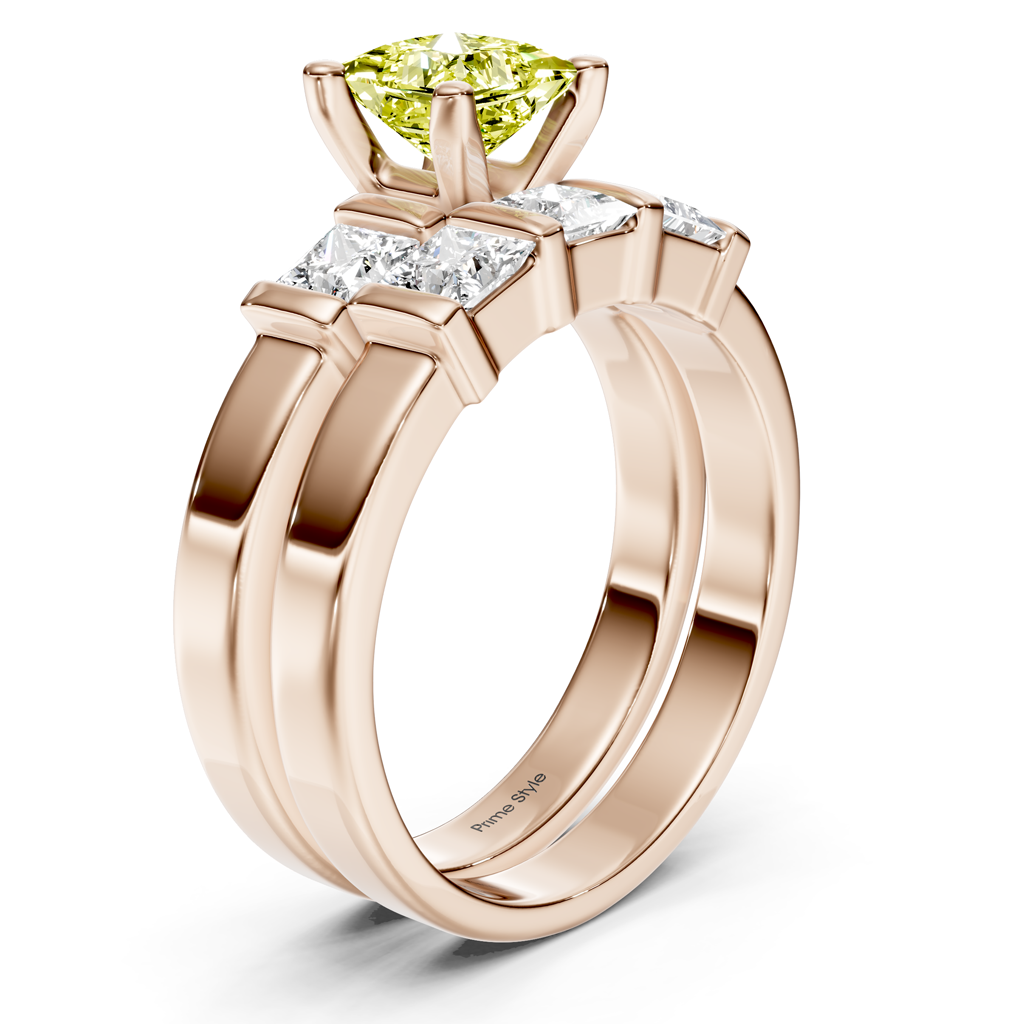 2.55-5.55 CT Princess Cut Fancy Yellow Diamonds - Bridal Set