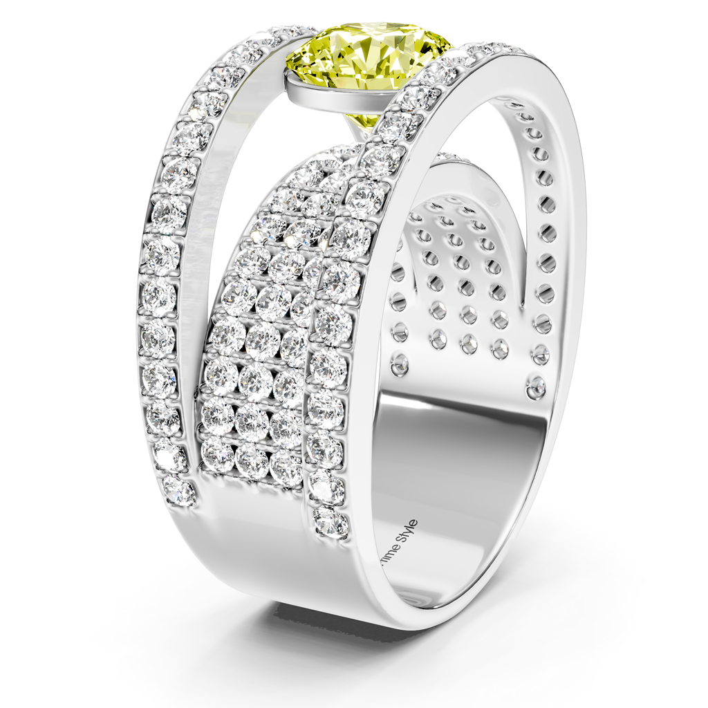 2.80-5.80 CT Round Cut Fancy Yellow Diamonds - Engagement Ring