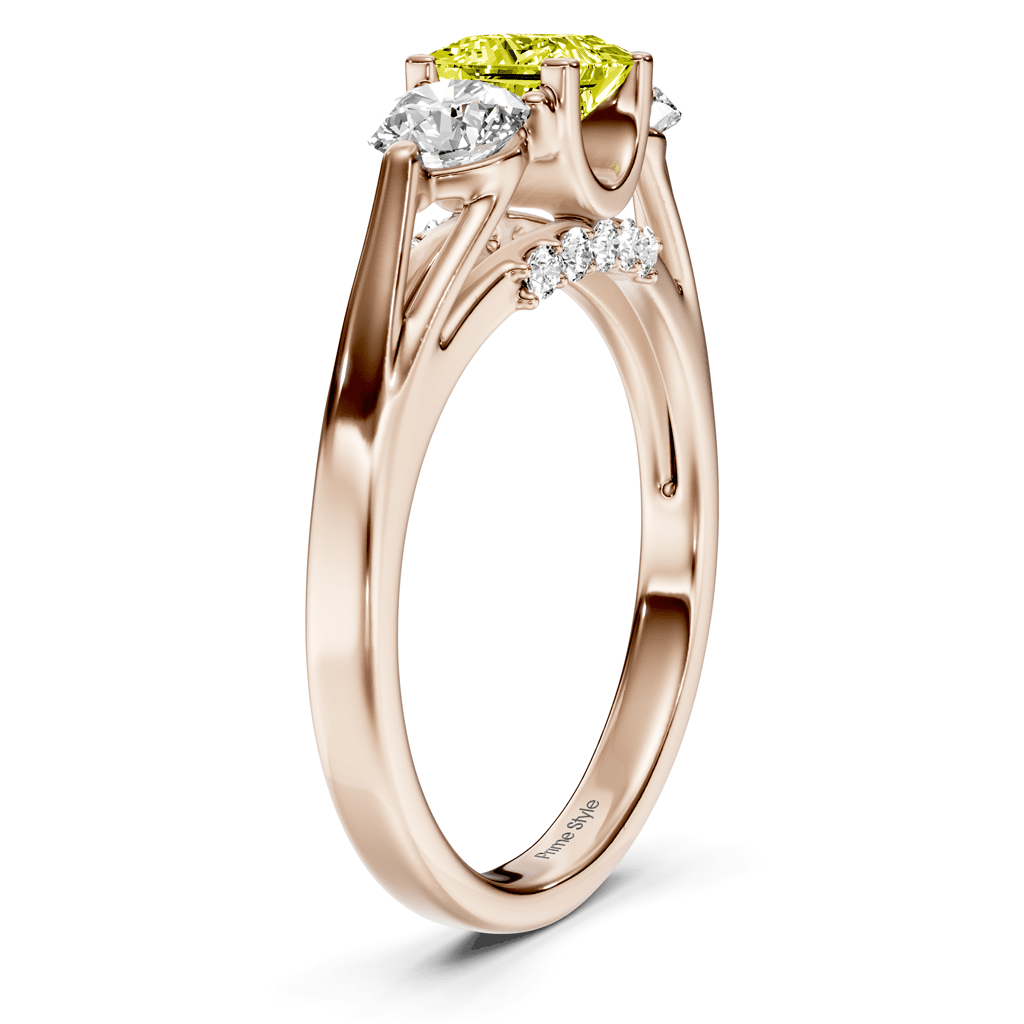 1.55-4.55 CT Princess & Round Cut Fancy Yellow Diamonds - Engagement Ring