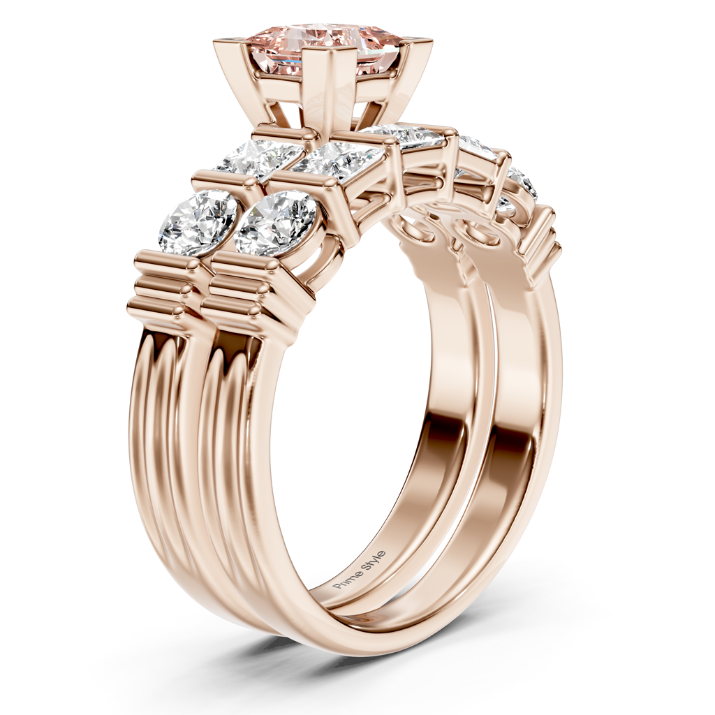 2.55-5.55 CT Princess &amp; Round Cut Fancy Pink Diamonds - Bridal Set