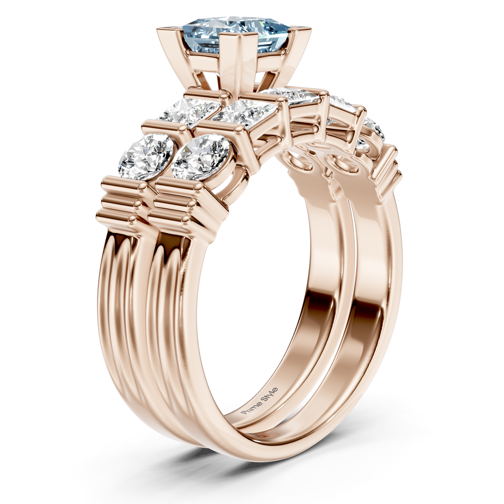 2.55-5.55 CT Princess &amp; Round Cut Fancy Blue Diamonds - Bridal Set