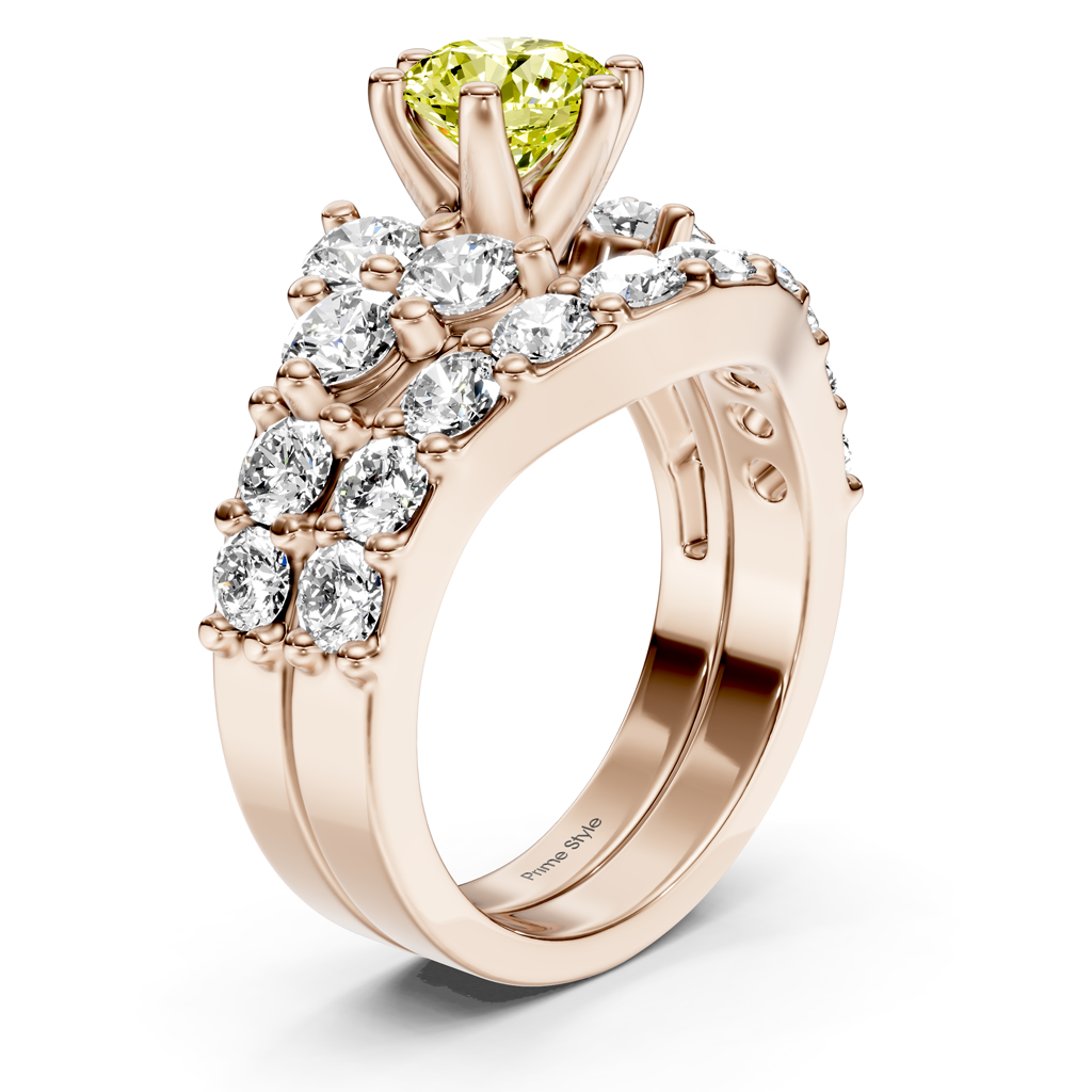 3.55-6.55 CT Round Cut Fancy Yellow Diamonds - Bridal Set