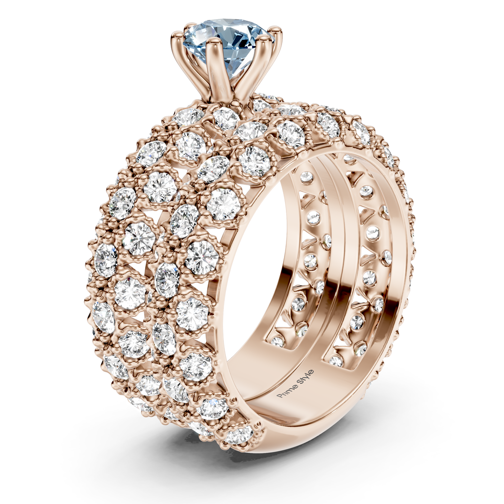 4.00-7.00 CT Round Cut Fancy Blue Diamonds - Bridal Set