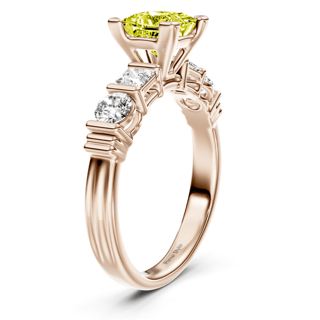 1.70-4.70 CT Princess & Round Cut Fancy Yellow Diamonds - Engagement Ring