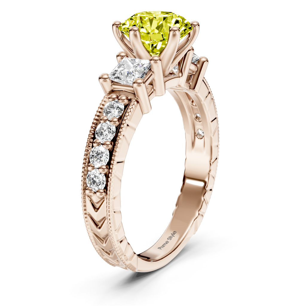 1.70-4.70 CT Princess &amp; Round Cut Fancy Yellow Diamonds - Engagement Ring