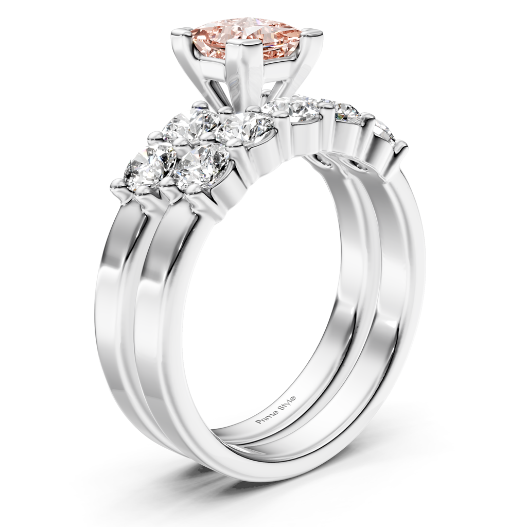 2.40-5.40 CT Princess &amp; Round Cut Fancy Pink Diamonds - Bridal Set