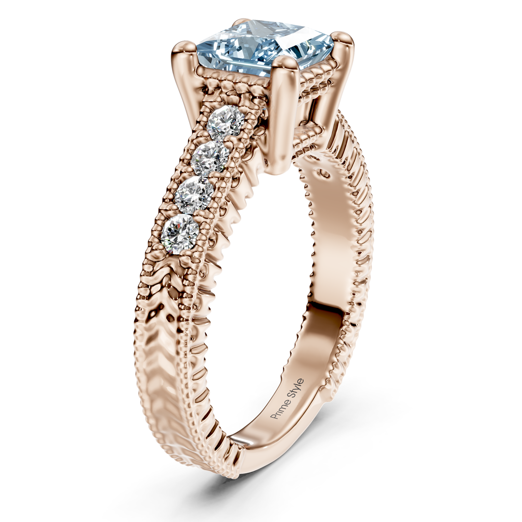 1.30-4.30 CT Princess &amp; Round Cut Fancy Blue Diamonds - Engagement Ring