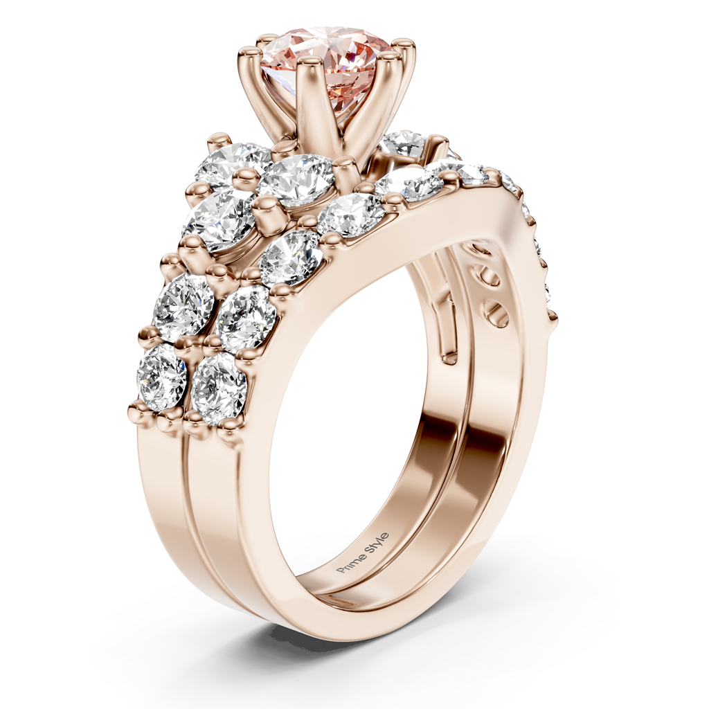 3.55-6.55 CT Round Cut Fancy Pink Diamonds - Bridal Set