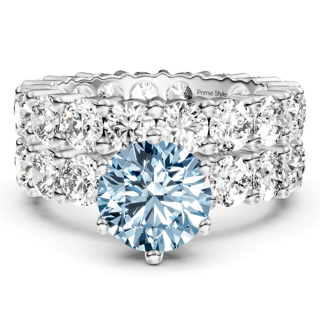 6.30-9.30 CT Round Cut Fancy Blue Diamonds - Bridal Set