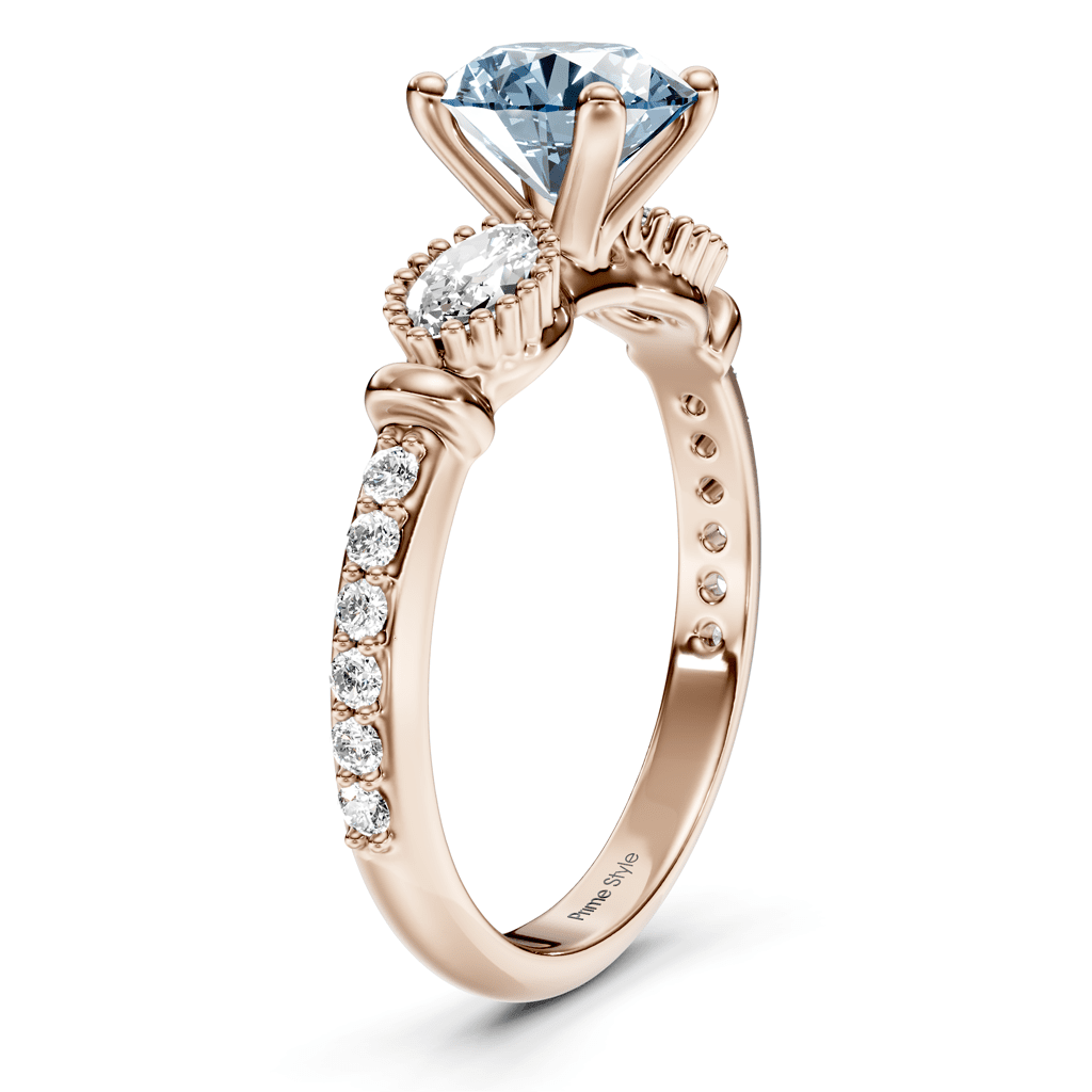 1.45 - 4.45 CT Marquise &amp; Round Cut Fancy Blue Diamonds - Engagement Ring - Primestyle.com