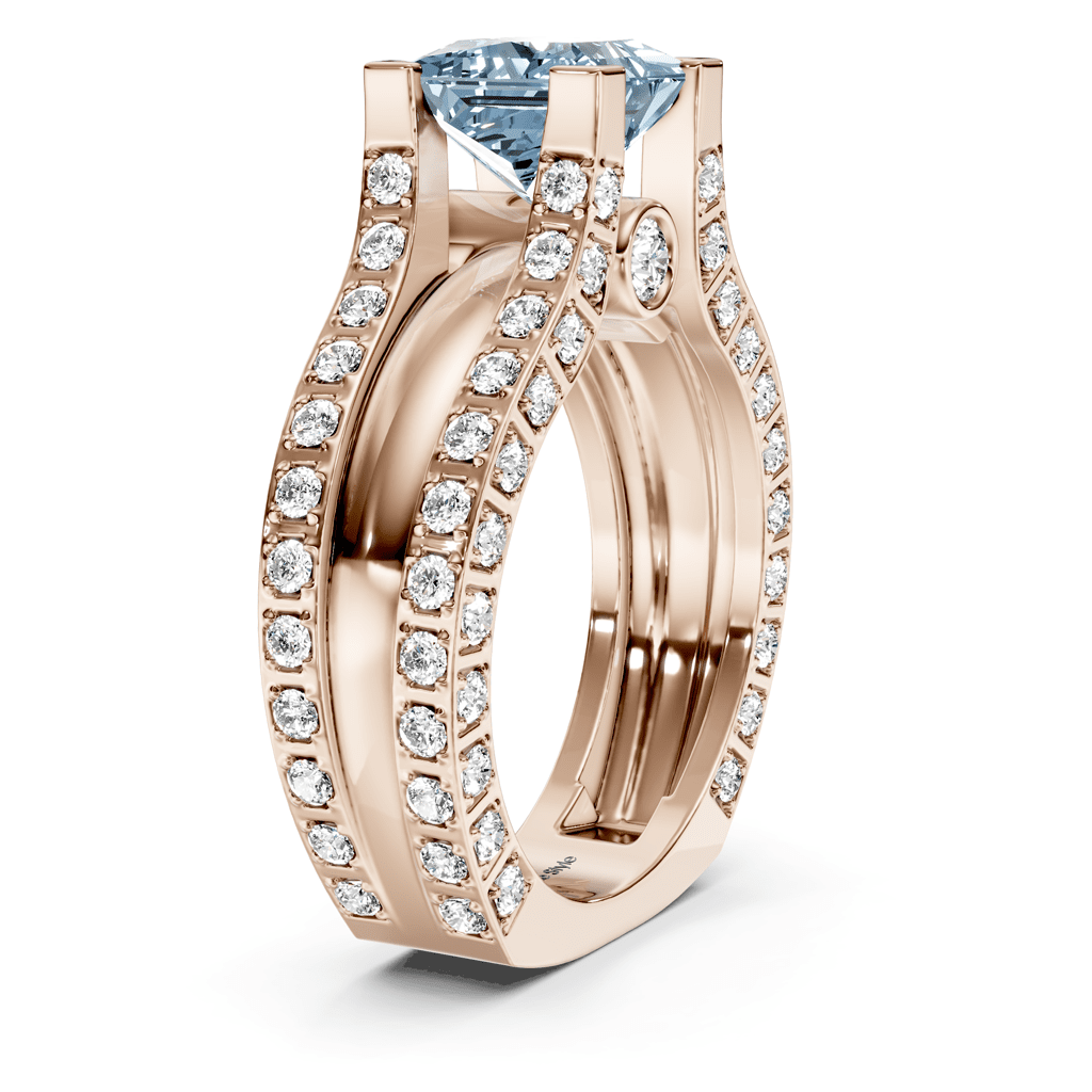 2.10-5.10 CT Princess & Round Cut Fancy Blue Diamonds - Engagement Ring