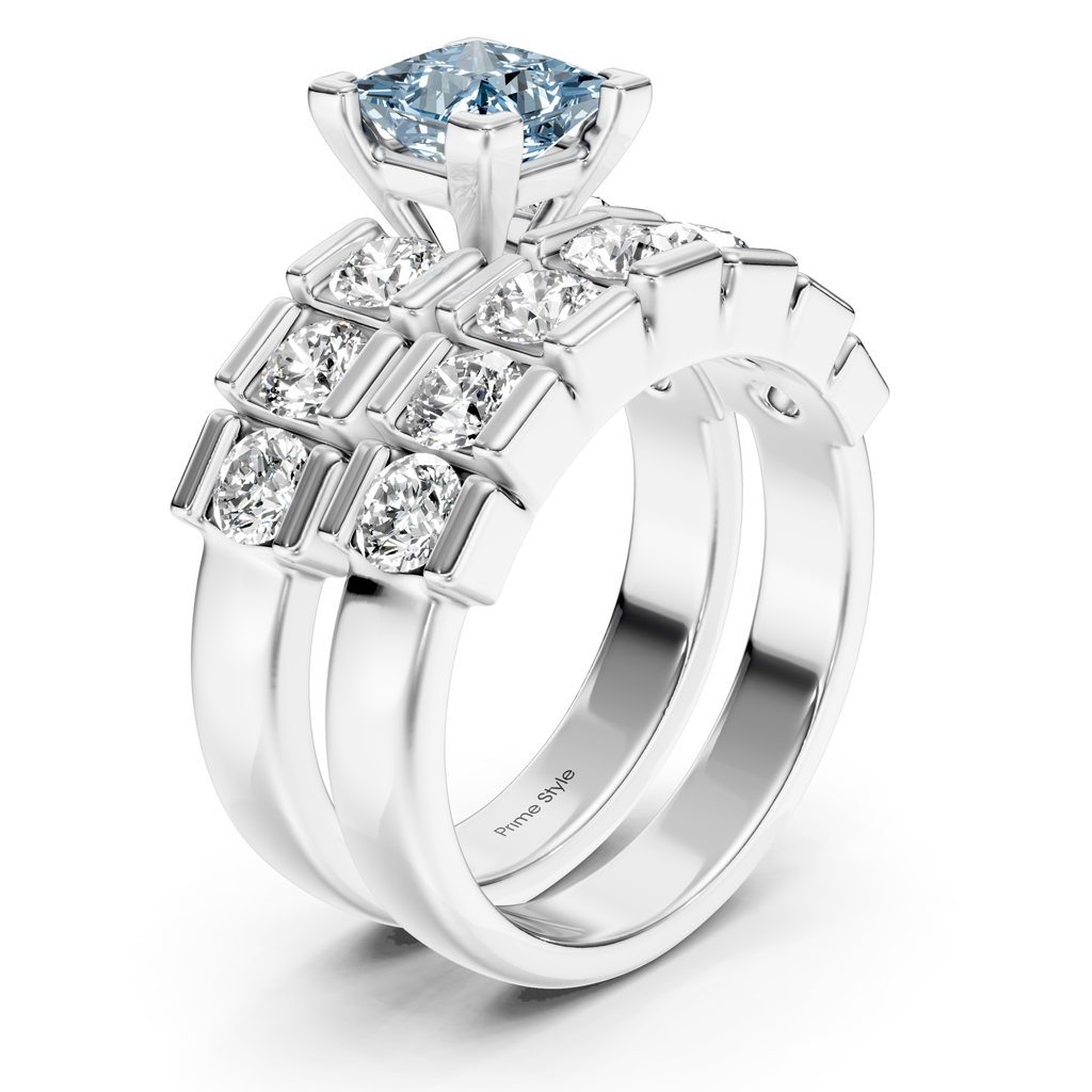 2.85-5.85 CT Princess &amp; Round Cut Fancy Blue Diamonds - Bridal Set