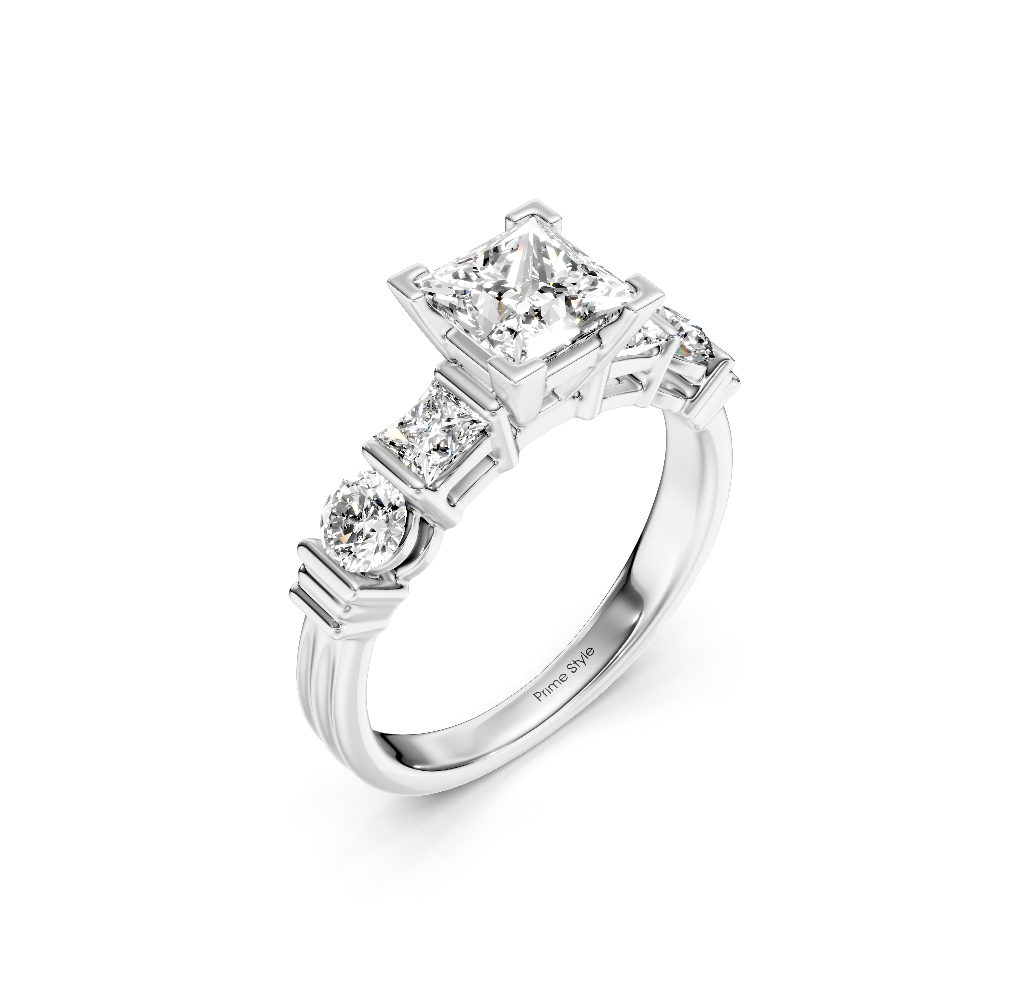 1.05-2.20 CT Princess &amp; Round Cut Natural Diamonds - Engagement Ring