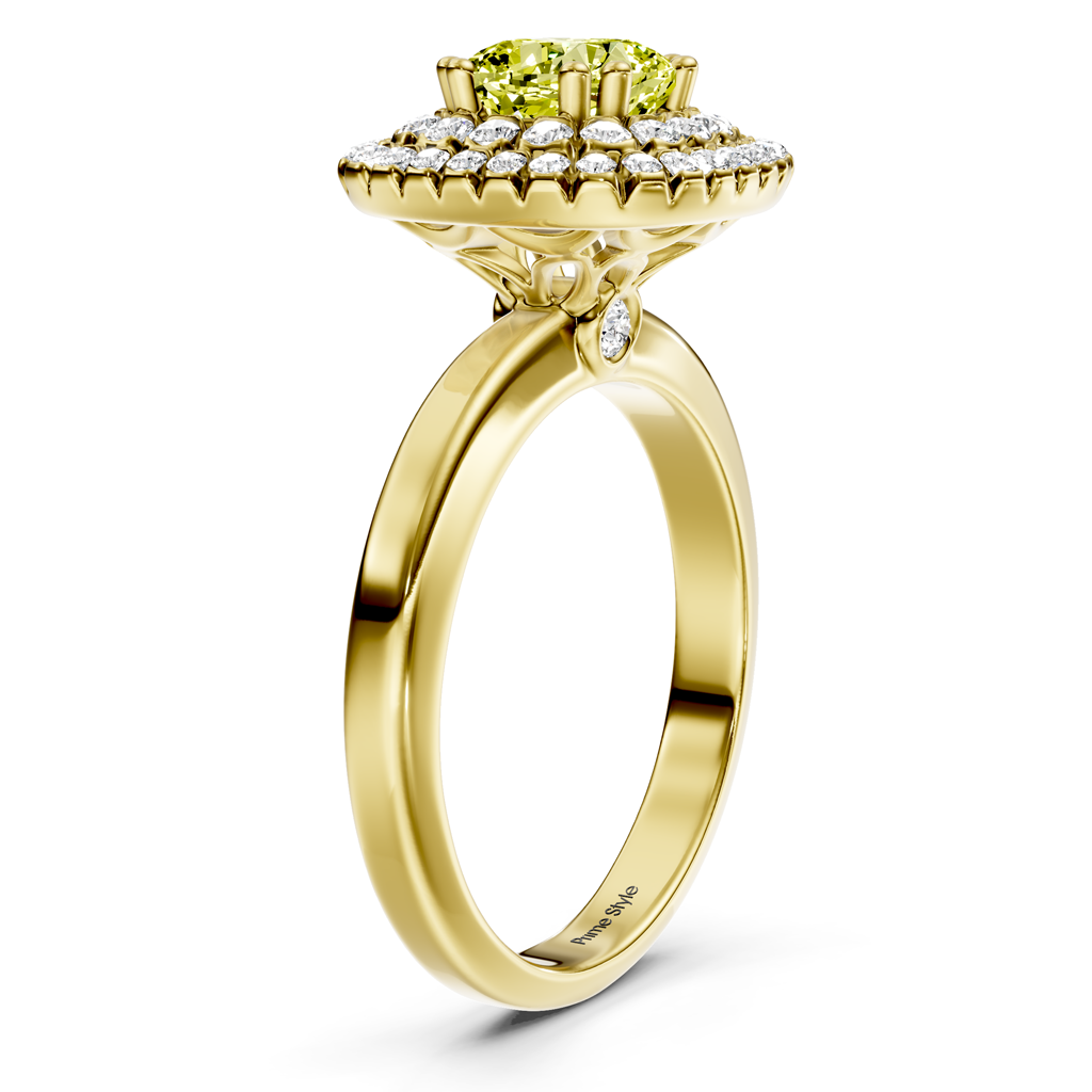 1.34-4.34 CT Cushion &amp; Round Cut Fancy Yellow Diamonds - Engagement Ring