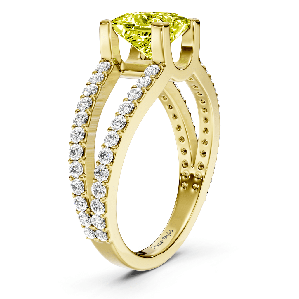 1.50-4.50 CT Princess & Round Cut Fancy Yellow Diamonds - Engagement Ring