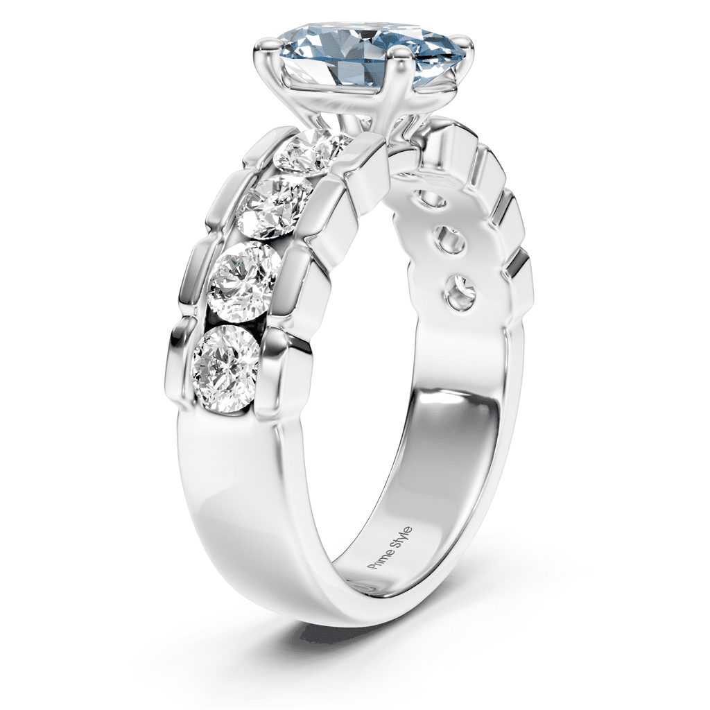2.05 - 5.05 CT Oval &amp; Round Cut Fancy Blue Diamonds - Engagement Ring - Primestyle.com