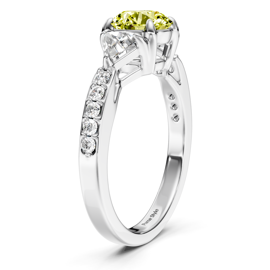 1.60-4.60 CT Round &amp; Triangle Cut Fancy Yellow Diamonds - Engagement Ring