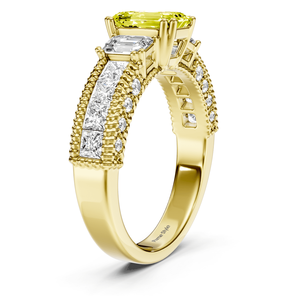 2.60 - 5.60 CT Emerald &amp; Princess &amp; Round Cut Fancy Yellow Diamonds - Engagement Ring - Primestyle.com