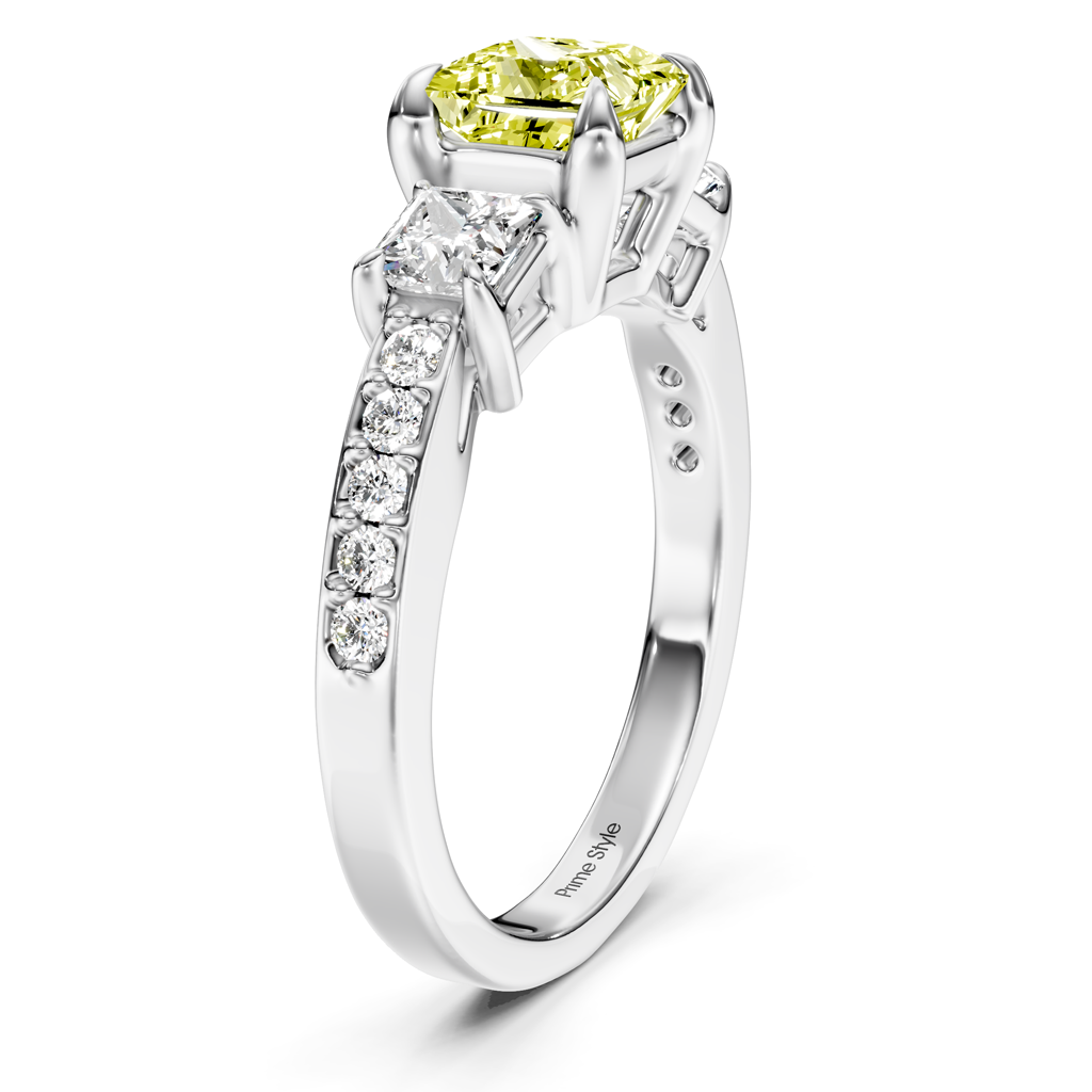 1.85-4.85 CT Princess &amp; Round Cut Fancy Yellow Diamonds - Engagement Ring
