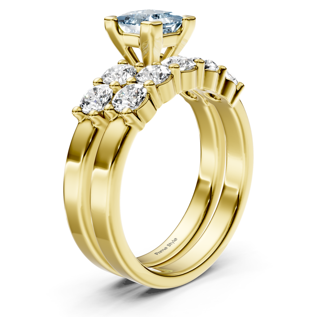 2.40-5.40 CT Princess &amp; Round Cut Fancy Blue Diamonds - Bridal Set