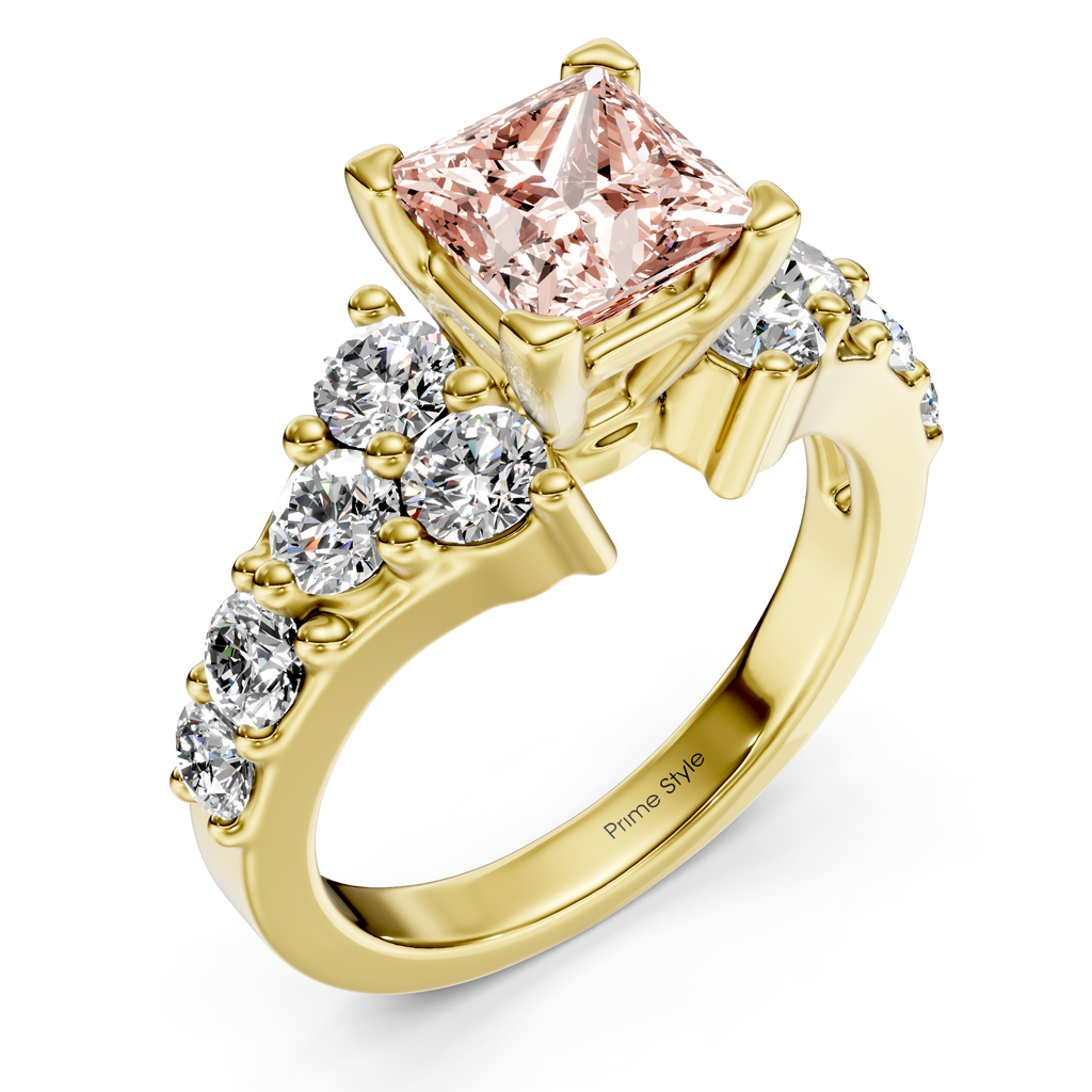2.40-5.40 CT Princess &amp; Round Cut Fancy Pink Diamonds - Engagement Ring